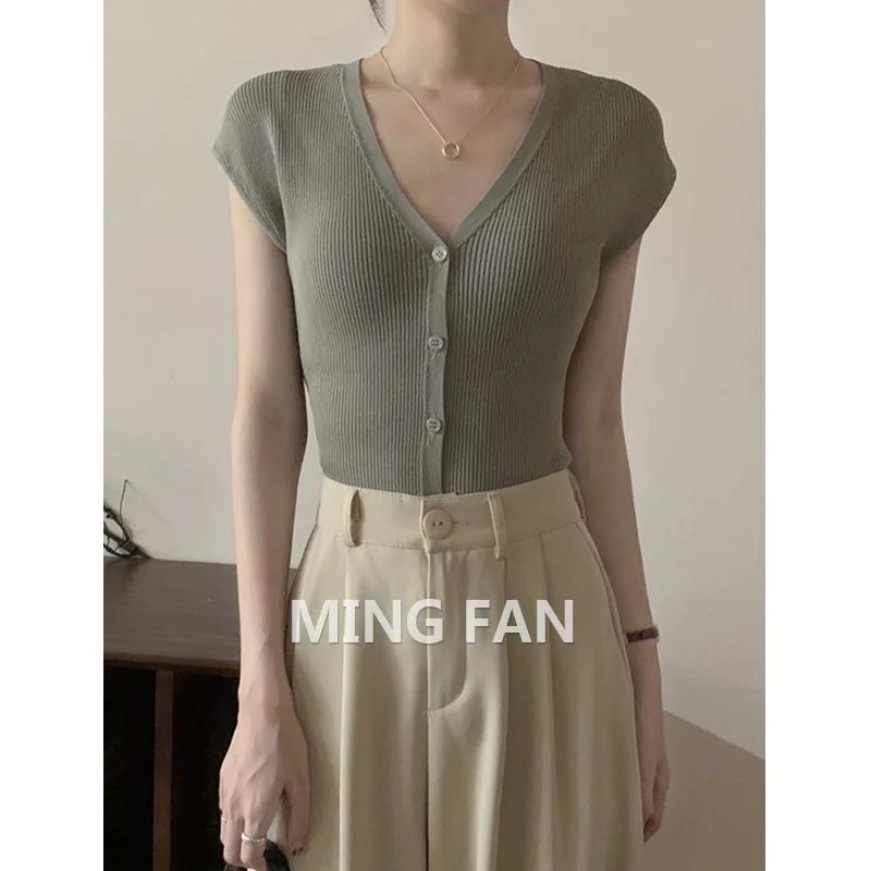 2023 ���� ���ο� ���� �� ������ ���� ���� ǰ�� Qu Zhu ª�� �Ҹ� ��Ʈ ī��� V-neck �ְ� Ʈ����